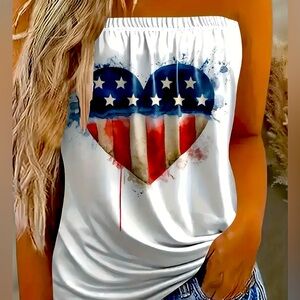 New - American Flag Heart Print Tube Top - Size M